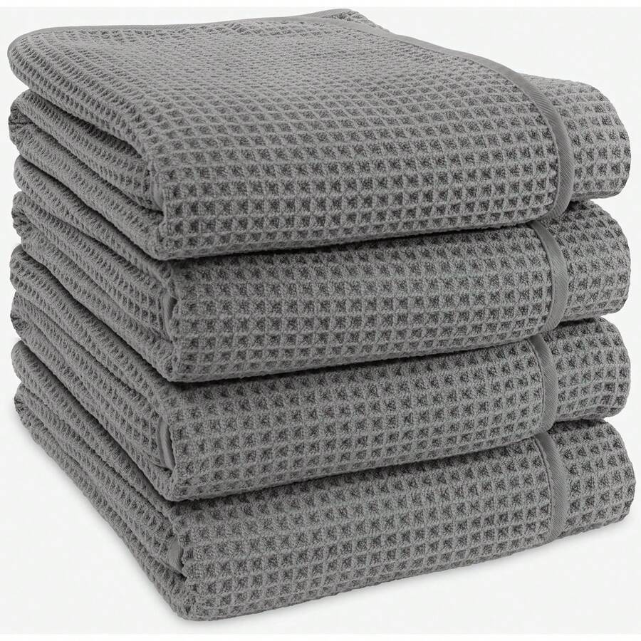 S&INC. Single-Sided Waffle Microfiber Bath Towels, 2 Pack, Quick Dry, Super Absorbent, Lightweight Bathroom Towels, Size 30in * 60in, Weight 420GSM - Grey - View 1