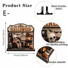 1pc Vintage Halloween Wooden Decor, Cute Ghost Chair Shaped Reading Ornament, Gothic Style Pumpkin & Bat Decoration, Suitable For Living Room, Kitchen Countertop And Party Decor - Multicolor - View 13