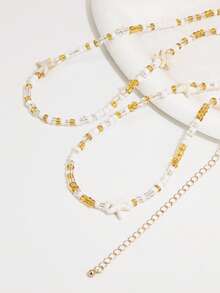 1pc Shell Jewelry Vacation Style Seed Bead Anklet Set, Women's Beaded Shell Beach Body Chain - Multicolor - View 5