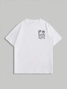 T-shirt à manches courtes col rond style décontracté américain, style plage côtière avec palmiers, convient pour la maison, le bureau, l'extérieur, la ville, régulier, loisirs, élégant, jeunesse, minimaliste, polyvalent, texturé, gracieux, naturel, littéraire - Blanc - Voir 5