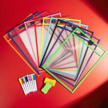 10pcs Reusable Dry-Erase File Pockets Set, Large Writable Erasable Storage Bags, Transparent Plastic Document Protectors, Teacher Classroom Teaching Aids, Learning Supplies, Back To School Supplies - Sets - View 5