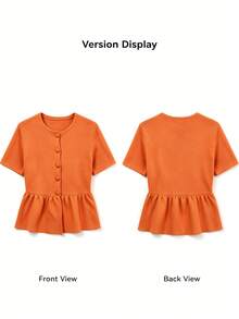 Cárdigan de punto naranja de manga corta para mujer, cuello redondo, bajo con volantes, elasticidad media, ligero y transpirable, adecuado para primavera y verano - Naranja - Ver 11
