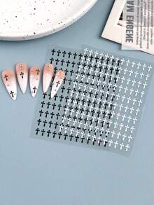 2pcs Black White Crosses Nail Art Stickers Gothic Mini Crosses Tiny Cross Self-Adhesive Nail Decals For DIY Acrylic Press On Nails Manicure Decorations Nail Supplies - Black and White - View 9