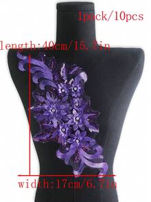 15pcs/Pack Assorted Color Mesh Lace Embroidered Crystal Beaded Handmade Applique, DIY Clothing Accessory, Bridal Dress Decor, Length: 40cm, Width: 17cm - A - View 52