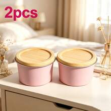 10 Matte Pink Metal Candle Jars With Wood Grain Lids. Empty Candle Jars Suitable For DIY Scented Candle Making, Or As Small Storage Jars, Gifts, And Home Decor. - Multiple Styles - View 10
