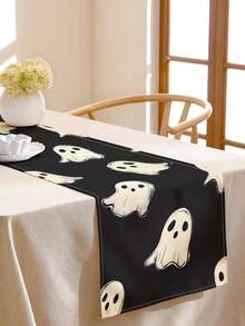 1pc Dark Style Halloween Ghost Pattern Printed Linen Table Runner, Placemat, Suitable For Holiday, Party, Birthday, Dinner, Kitchen, Dining Room Table Decoration, Shoe Cabinet Storage Cabinet Cover, All Season Room Decor, Home Textile Decoration Table Runner, Placemat - Multicolor - View 7