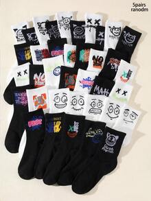 20 Pairs Graffiti Fashion Streetwear Sports & Skateboard Elastic Knee High Socks For Teenagers - Multicolor - View 11