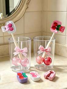 Vaso para cepillo de dientes transparente con diseño de cereza y tapa para cepillo de dientes, caja antipolvo para cabezal de cepillo de dientes, vaso para enjuague bucal estilo INS, vaso para cepillo de dientes para el hogar, soporte para cepillo de dientes con diseño de cereza, tapa portátil para cabezal de cepillo de dientes, artículos de baño diarios, almacenamiento de baño, set esencial de viaje - Multicolor - Ver 7