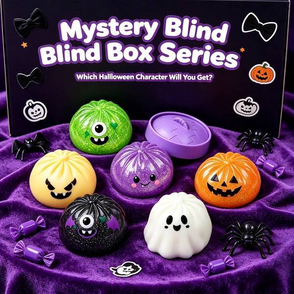 1 buah Mainan Squishy Pangsit Berkilau Halloween, Mainan Jari Pereda Stres dengan Rebound Lambat, Mainan Remas Berbentuk Monster Kecil Lucu, , Hantu, Kelelawar, dan Roti, Dilengkapi Kotak Pengukus Mini, Suvenir Pesta Halloween dan Hadiah Trick or Treat