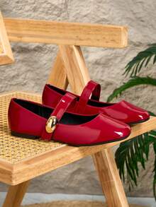 Exclusive Launch: Vintage French Square Toe Mary Jane Flats, Red, Elegant Versatile, Soft Sole, Fashionable Yet Comfortable For All-Day Wear In Summer, New Arrival, Minimalist, Casual Slip-On With Strap, Ideal Gift For Valentine's Day, Mother's Day, Weddings, Parties, Office Wear (Runs Small, Narrow Fit, Suggest Ordering One Size Up) - Red - View 4