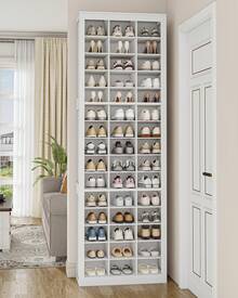 HaluPeit Shoe Storage Cabinet With Doors, 36 Pairs Free Standing Closet Organizer, 8.8" Widened Cell Wood Shoe Organizer, 12 Tiers Vertical Space Saving Shoe Rack For Entryway, Bedroom, Room Decor, White - 白色 - 查看 10