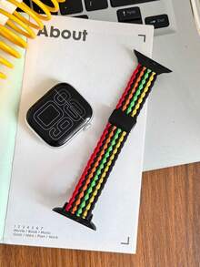 1pc Boys Girls Nylon Watch Band, Elastic Sport Band, Diamond Pattern Two-Tone Magnetic Buckle Woven Strap, Compatible With AppleWatch Series SE/1/2/3/4/5/6/7/8/9 Ultra 40mm 41mm 42mm 44mm 45mm 49mm All Sizes, Fashionable Smart Watch Accessory, Hot New Birthday Gift Back To School - Multicolor - View 6