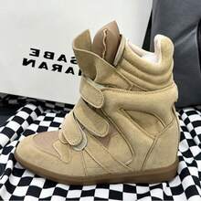 2026 New IS High-Top Women's Shoes, Suede Invisible Wedge Shoes, Retro Sports Silhouette, French Lazy Charm Skateboarding Shoes - 卡其色 - 查看 1