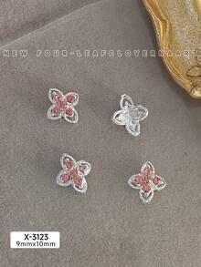 10Pcs Lucky Clover Nail Charms Set, Silver Gold Plated Hollow Four Leaf With Inlaid Rhinestones, Vintage Elegant Retro Nail Ornaments & Gems For DIY Manicure Nail Supplies Nails Nail Gems - Multicolor - View 9