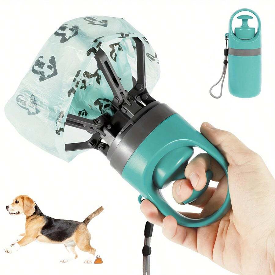 1pc Upgraded Portable Dog Poop Scooper With Waste Bag Dispenser - Durable Plastic Material, Green, Claw-Shaped Design, Efficient Waste Pickup, Includes Leak-Proof Waste Bags, Ideal For Outdoor Use