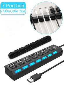 2PCS/1PC Set 4-Port & 7-Port USB 2.0 Hub With Independent Switches - Multi-Port Splitter Adapter, Compatible With Laptops, PCs, MacBooks, Phones OTG And USB Peripherals - 查看 14