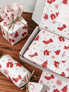 Papel de seda vintage festivo Feliz Navidad 14*20 pulgadas, envoltorio de regalo hecho a mano DIY de Año Nuevo de invierno con estampado lindo de hombre de jengibre, ideal para sala de estar interior, mesa, ramo, boda, cumpleaños & recuerdos de fiesta de vacaciones - Regalo rojo de Navidad - Ver 4