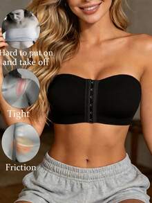 2pcs Bra Bandeau Push-Up Penutup Depan Wanita, Anti Selip Tanpa Jahitan Bernapas Nyaman Tanpa Kawat Penyangga Tebal Bantalan Tube Top - MultiWarna - View 8