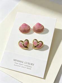 Ins French Minimalist Lightweight Fresh Girl Stud Earrings, Shell Heart Shape, Suitable For Summer Travel Classic Daily Accessory, Skin-Friendly Sweat-Resistant 304 Stainless Steel Material, Girls Graduation Memorial Gift, Y2K Millennium Girl Commute Beach Gentle Luxury Earring, Versatile For Campus, Beach, Date Multiple Scenes, Student High Cost-Performance Matching Accessory. Student Back To School Gift, Wedding Season Gift. - Multicolor - View 1