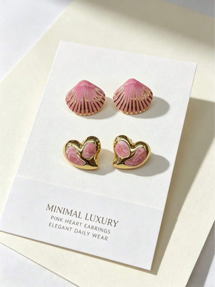 Ins French Minimalist Lightweight Fresh Girl Stud Earrings, Shell Heart Shape, Suitable For Summer Travel Classic Daily Accessory, Skin-Friendly Sweat-Resistant 304 Stainless Steel Material, Girls Graduation Memorial Gift, Y2K Millennium Girl Commute Beach Gentle Luxury Earring, Versatile For Campus, Beach, Date Multiple Scenes, Student High Cost-Performance Matching Accessory. Student Back To School Gift, Wedding Season Gift. - Multicolor - View 1