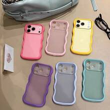 Korean Style Dopamine Wavy Edge Matte Translucent Phone Case Compatible With Apple 17 Pro Max, 16 Pro, 17, 15 Pro, 15 PM, 17 Pro, Creative Niche Premium Full Coverage Couple Case - Pink - View 5