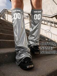 Personalized Name Printed Women Slouch Socks, Custom Glossy Finish Knee High Socks For Harajuku Fashion, World Cup Events & Daily Wear - Silver - View 1