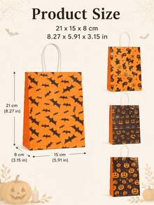1pc/4pcs/6pcs/8pcs Halloween Paper Gift Bags, 4 Mixed Designs: Pumpkin Jack-O'-Lantern, Bat, Black Cat And Spider Web Print Candy Bags, With Handles, Horror Party Favor Bags, Suitable For Candy, Cookies, Small Gifts, Reusable - Halloween Tote Bag - View 5