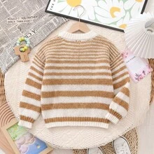 Tween Girls Striped Knit Sweater, Embroidered Front Crew Neck Long Sleeve Pullover, Cute Preppy School Top For Fall Winter - Multicolor - View 4
