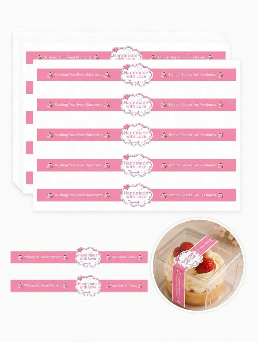 50/100/150/200pcs Pink Handmade Sealing Stickers, Tamper-Evident Packaging Labels, Suitable For Baking Bags, Cookie Boxes, Candy Snack Bags, Party Gift Packaging, Gift Wrapping, Dessert Table Supplies - Multicolor - View 1