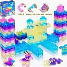 40/60pcs Transparent Colorful Soft Sensory Building Blocks, Stretchable Squeezable Twistable, Tactile Cognitive Training, Educational Construction Puzzle Toy Set For Kids - Multicolor - View 8
