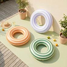 Vintage Striped Inflatable Swim Ring With Handle, Large Round Pool Float Lounger, Fashionable Water Floating Bed, Suitable For Beach, Swimming Pool And Summer Vacation Party - A - View 4