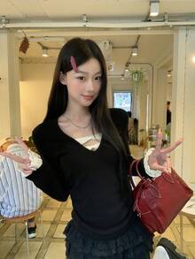 Women's Lace Patchwork Fitted T-Shirt, Chic Elegant Top Black - Black - View 6
