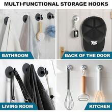 5pcs Self-Adhesive Bathrobe And Towel Hooks - Wall Mounted, Drill-Free Easy Installation, Smooth Matte Finish, Suitable For Bathroom And Kitchen - Black - View 5
