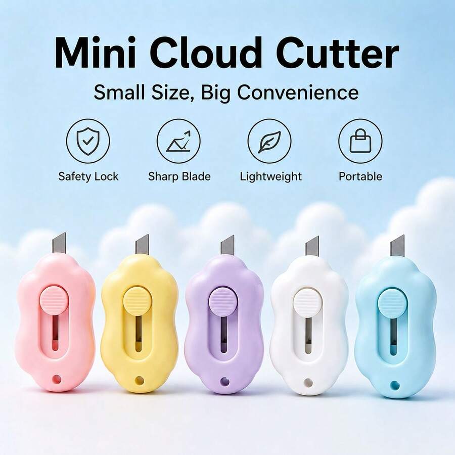 2/1pc Cute Cloud Mini Retractable Utility Knife, Portable Paper Cutter, Package Opener, Practical Tool For Office, School, Home, DIY Crafts, Learning Supplies, Office Supplies, Random Color - Multicolor - View 1