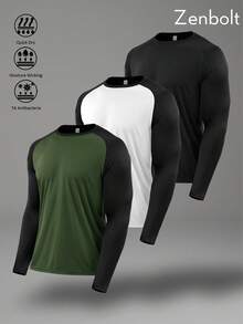 Zenbolt Men Color Block Piecing Long Sleeve Raglan Tee Black And White Stitching Slim Fit Athletic Top For Gym, Workout & Running - Black and White - View 7