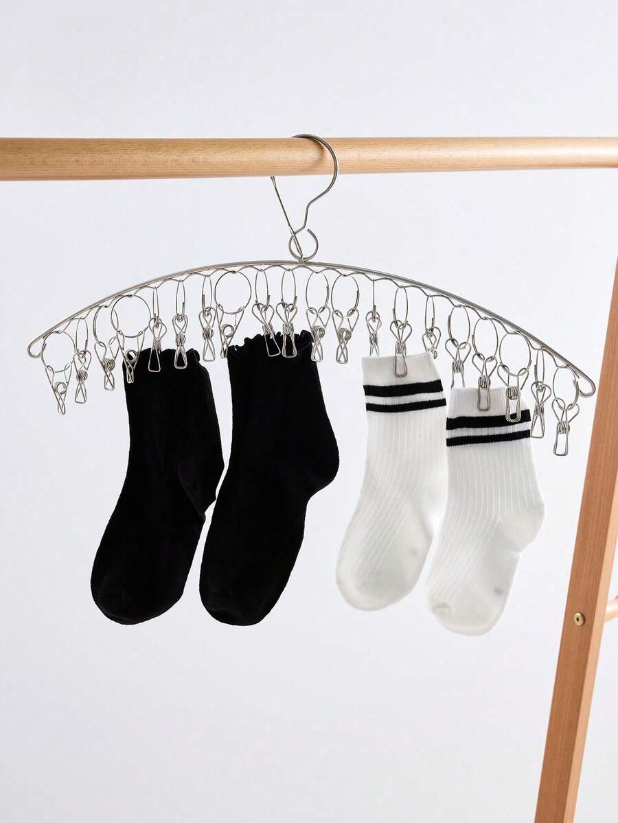 1 pieza Percha de acero inoxidable con múltiples ganchos antiviento para secar ropa interior y calcetines, ideal para primavera, minimalista y tops de verano - Plateado - Ver 1