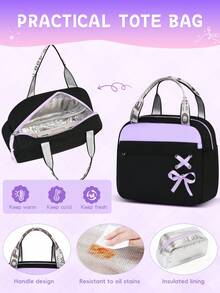 3 Pieces Set Bowknot (Detachable) Large Capacity Backpack, Tote Bag, Pencil Case, Polyester Adjustable Shoulder Strap Zipper Closure Back To School Gift - A - View 8