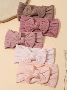 3pcs/5pcs Set Cute Baby Girl Headbands, Nylon Elastic Soft Comfortable Bow Hairbands For Daily Use - Multicolor - View 6