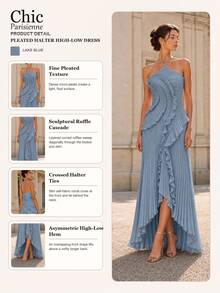 Lake Blue:Lake Blue Cross Halter Flowy Pleated Party Dress - 湖藍色 - 查看 4