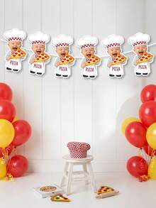 Custom Kid Photo Little Pizza Chef Birthday Banner,One Slice Happy Birthday Decor,Pizza Party Bunting,First Birthday Gift,Nursery Decor,Baby Shower - Multicolor - View 5