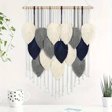 1 Peça Tapeçaria de Parede de Folha de Estilo Boêmio Extra Grande, Haste de Madeira Artesanal com Decoração de Folha e Borla, Decoração de Parede Macramê, Decoração de Cabeceira - Multicolorido - Visão 21