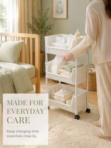 Multi-Layer Rolling Baby Storage Cart, Mobile Floor-Standing Baby Organizer Rack, Diaper And Bottle Storage Shelf, Suitable For Bedroom, Living Room And Nursery, Practical Essential For Newborns - Multicolor - View 2
