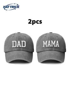 两件套男女通用纯色 DAD+MAMA 刺绣复古水洗棒球帽，宽松版型，尺码可调节，情侣休闲老爹帽，适合日常通勤、街头、户外、海滩、徒步、卡车司机、夏季、假日等场合。 - E - 查看 15