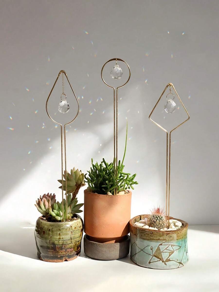 Haus Hana 3 件装棱柱种植桩花盆装饰、花园装饰、家居装饰 - 金色 - 查看 1