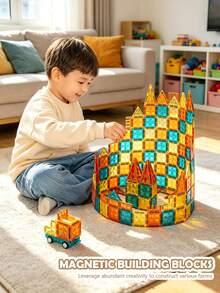 NEUSNEY Magnetic Tiles Building Blocks Kids Toy Set Magnetic Assembly Track Puzzle Interactive Game Gift Birthday Present Some Accessories Randomly Selected - Multicolor - View 8