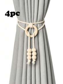 2/4 pièces Embrasses de rideaux en corde de coton naturel, cordes de rideaux décoratives de style bohème, boucles de rideaux élégantes en anneau de bois tressées à la main, universelles pour rideaux de maison et de bureau - Modèle avec pendentif en perles de bois - Voir 16
