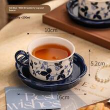 1 Set 250ml Ceramic Rose Coffee Cup With Tray, Vintage Brown Floral Tea Cup Set, Suitable For Home Kitchen Wedding Gift - Coffee Brown - View 10