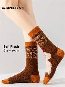 CLIMPRESSION Unisex Cute Cartoon Face Coral Fleece Boat Socks, Soft Fluffy Warm Comfortable Indoor Sleep Socks, Creative Home Socks For Autumn/Winter - Orange - View 1