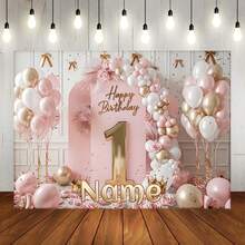 Customizable Name Photo 1st Birthday Backdrop With Pink And Blue Balloons, Flowers, Gold Glitter, Crown, Hearts, Bows, And Ribbons, 1st Birthday Parties, Baby Showers, Birthday Gifts, Cake Table Backdrop, Photo Banner, Vinyl, Celebration Decor - Multicolor - View 14