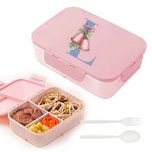 Leakproof 3 Grid Bento Box Flip Top Lid Three Side Buckle Closure Waterproof Food Storage Container Portable For Camping Outdoor Picnic Travel Office Lunch And Gifting Engrave Initial Name Blue 26 Letters Pattern - Pink - View 27